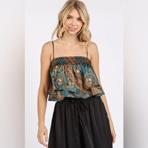 Mittoshop Paisley Patchwork Print Satin Ruffle Crop Cami